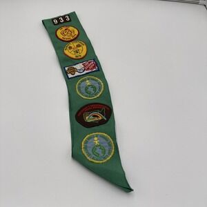 Vintage 70s Girl Scout Green Sash with Assorted Badges and Pins